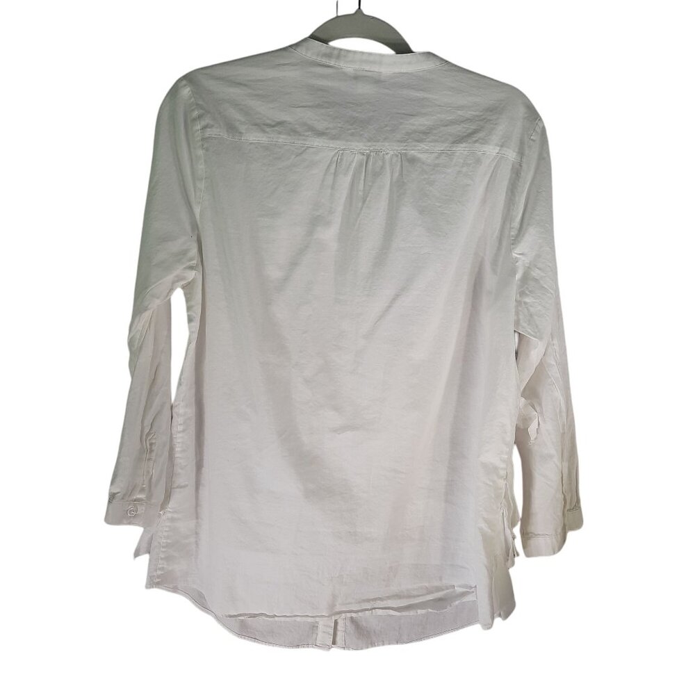 Garnet Hill Women’s Crew Neck Ruffled Cotton Blouse Button Up - Picture 4 of 12